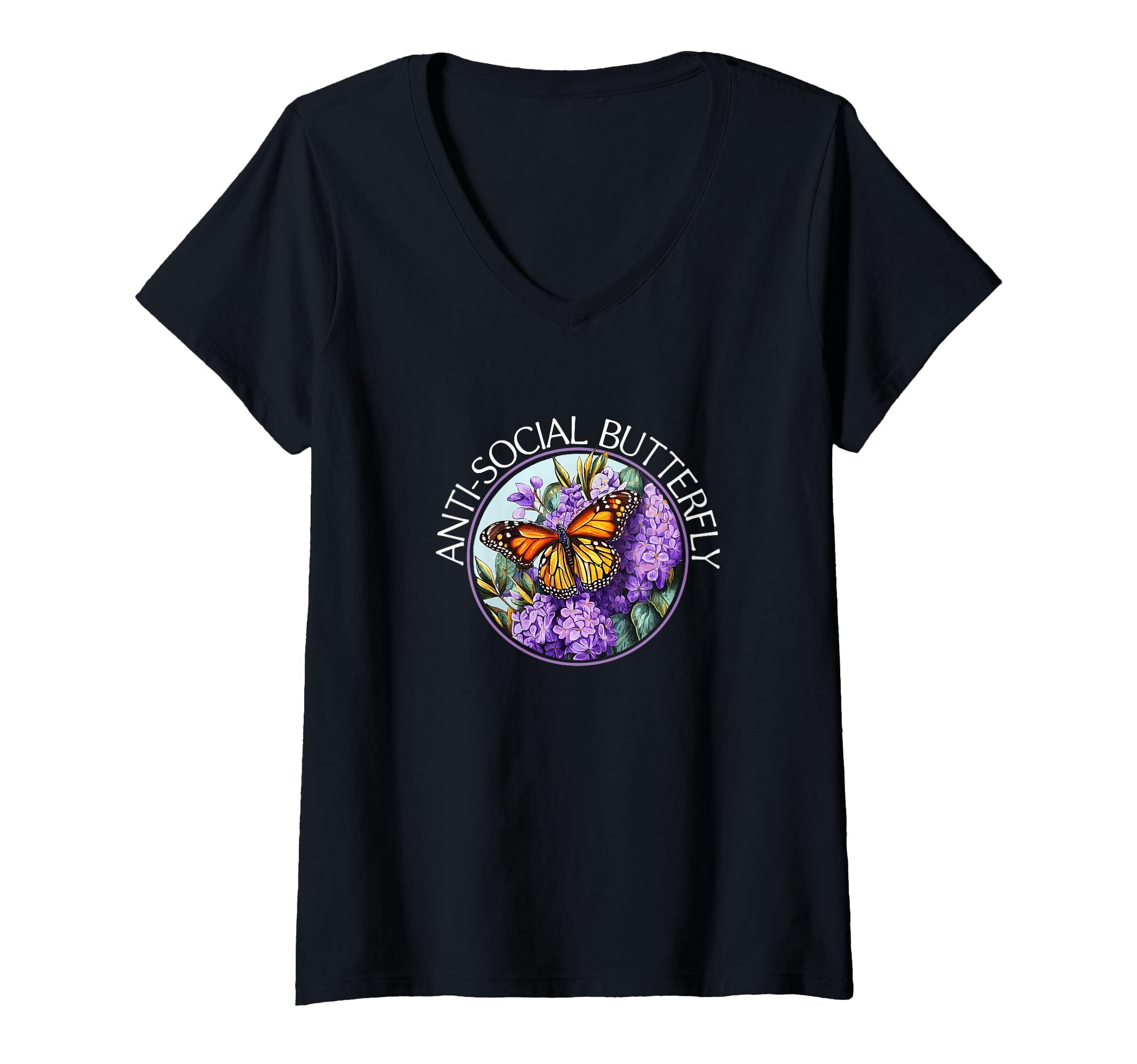 Womens Anti Social Butterfly V Neck T-Shirt - Trendy Graphic Men Women - T-Shirt, Sweatshirt, Hoodie