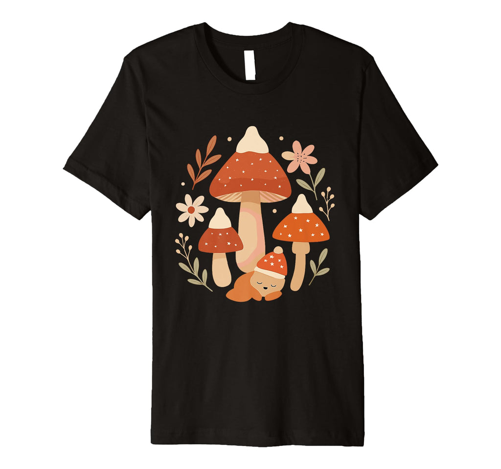 Sleeping Animal Mushrooms Cozy Winter T-Shirt - Novelty Apparel for Adults - T-Shirt, Sweatshirt, Hoodie