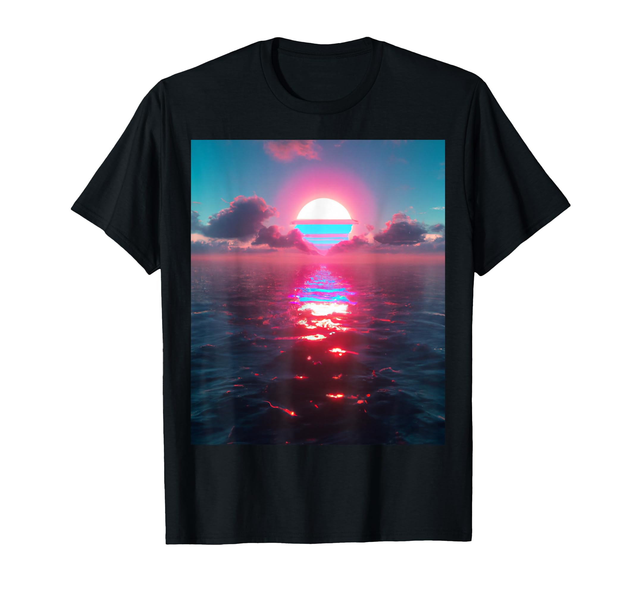 Vaporwave Aesthetic Sunset Above Reflecting T-Shirt - Graphic Print Unisex - T-Shirt, Sweatshirt, Hoodie