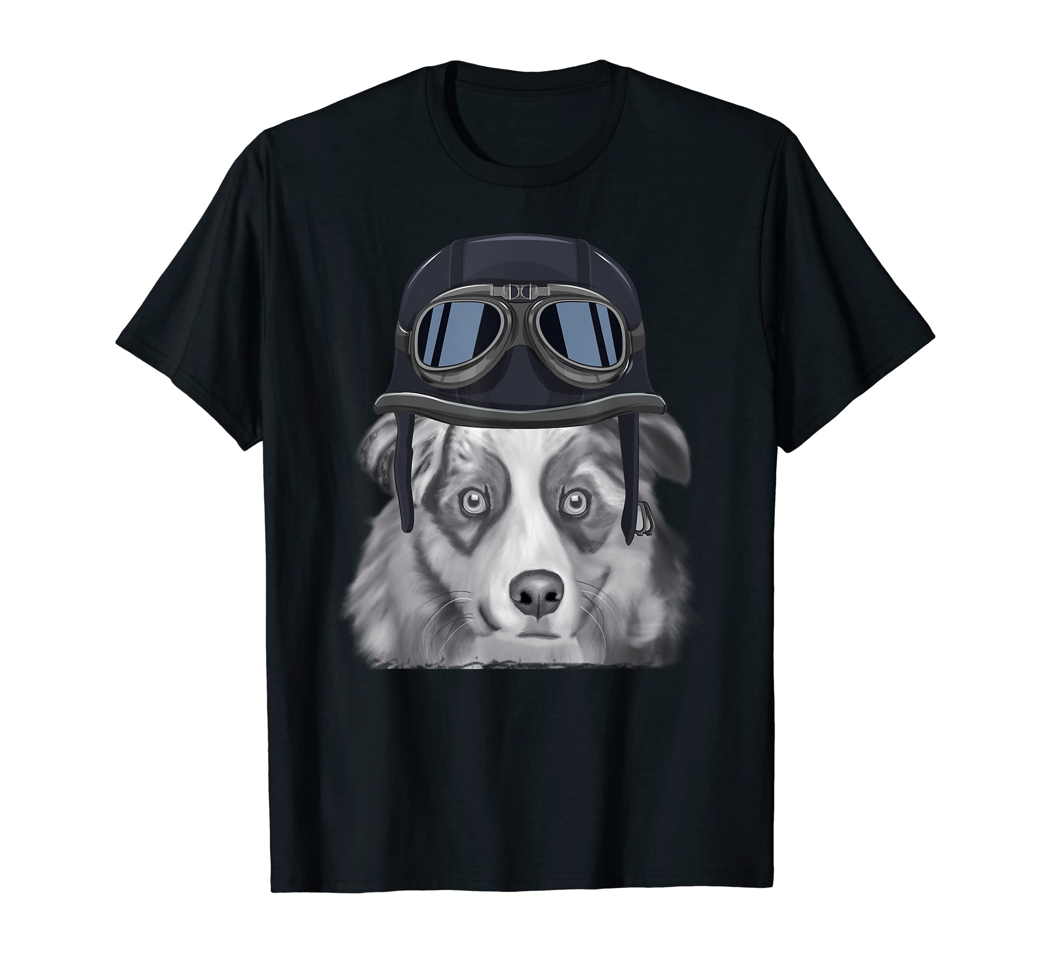 Australian Shepherd Wearing Motorcycle T-Shirt - Minimalist Print Unisex - T-Shirt, Sweatshirt, Hoodie
