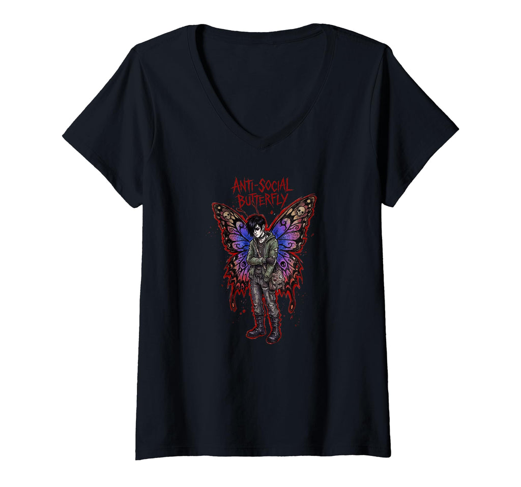 Womens Anti Social Butterfly Emo T-Shirt - Custom Art Print for Adults - T-Shirt, Sweatshirt, Hoodie