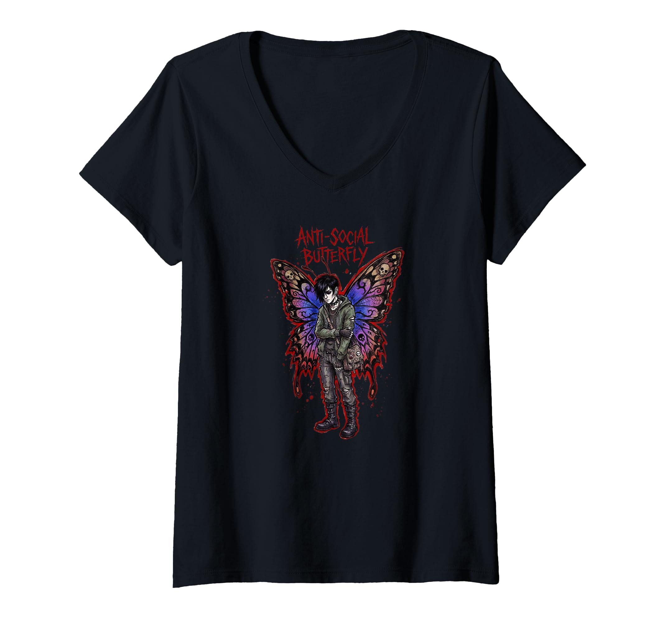 Womens Anti Social Butterfly Emo T-Shirt - Custom Art Print for Adults - T-Shirt, Sweatshirt, Hoodie