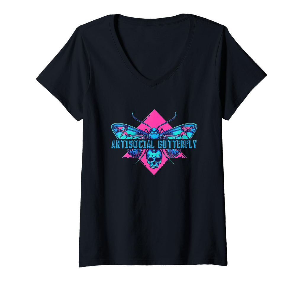 Womens Synthwave Antisocial Butterfly V T-Shirt - Novelty Apparel Unisex - T-Shirt, Sweatshirt, Hoodie