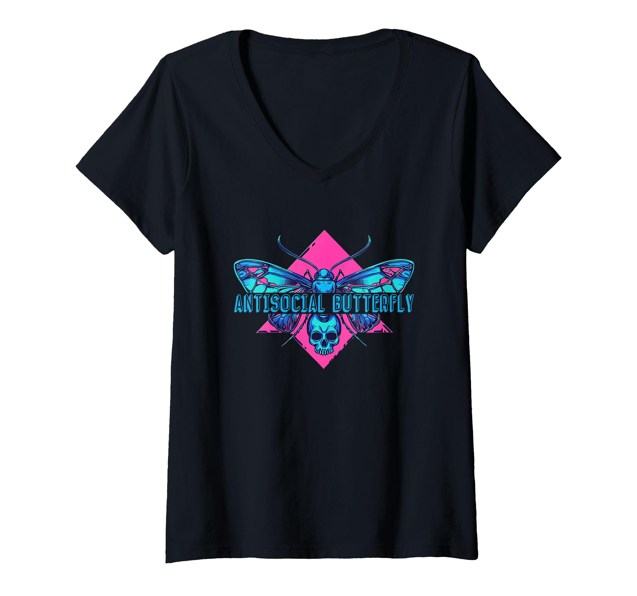 Womens Synthwave Antisocial Butterfly V T-Shirt - Novelty Apparel Unisex - T-Shirt, Sweatshirt, Hoodie