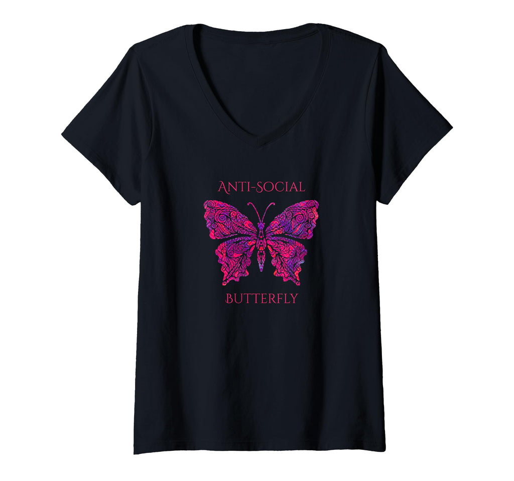 Womens Anti Social Butterfly V Neck T-Shirt - Streetwear Style Men Women - T-Shirt, Sweatshirt, Hoodie