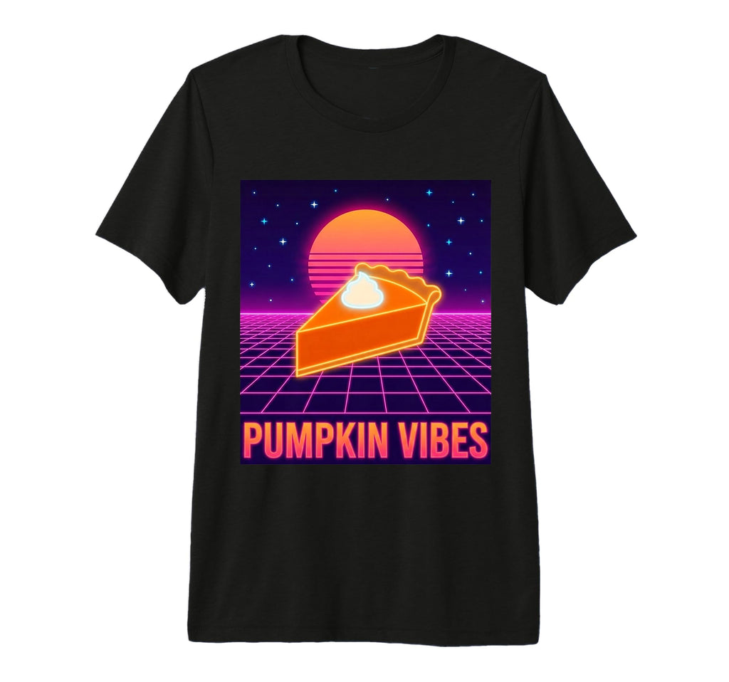 Pumpkin Vibes Synthwave Pie Sunset 80S T-Shirt - Streetwear Style Unisex - T-Shirt, Sweatshirt, Hoodie