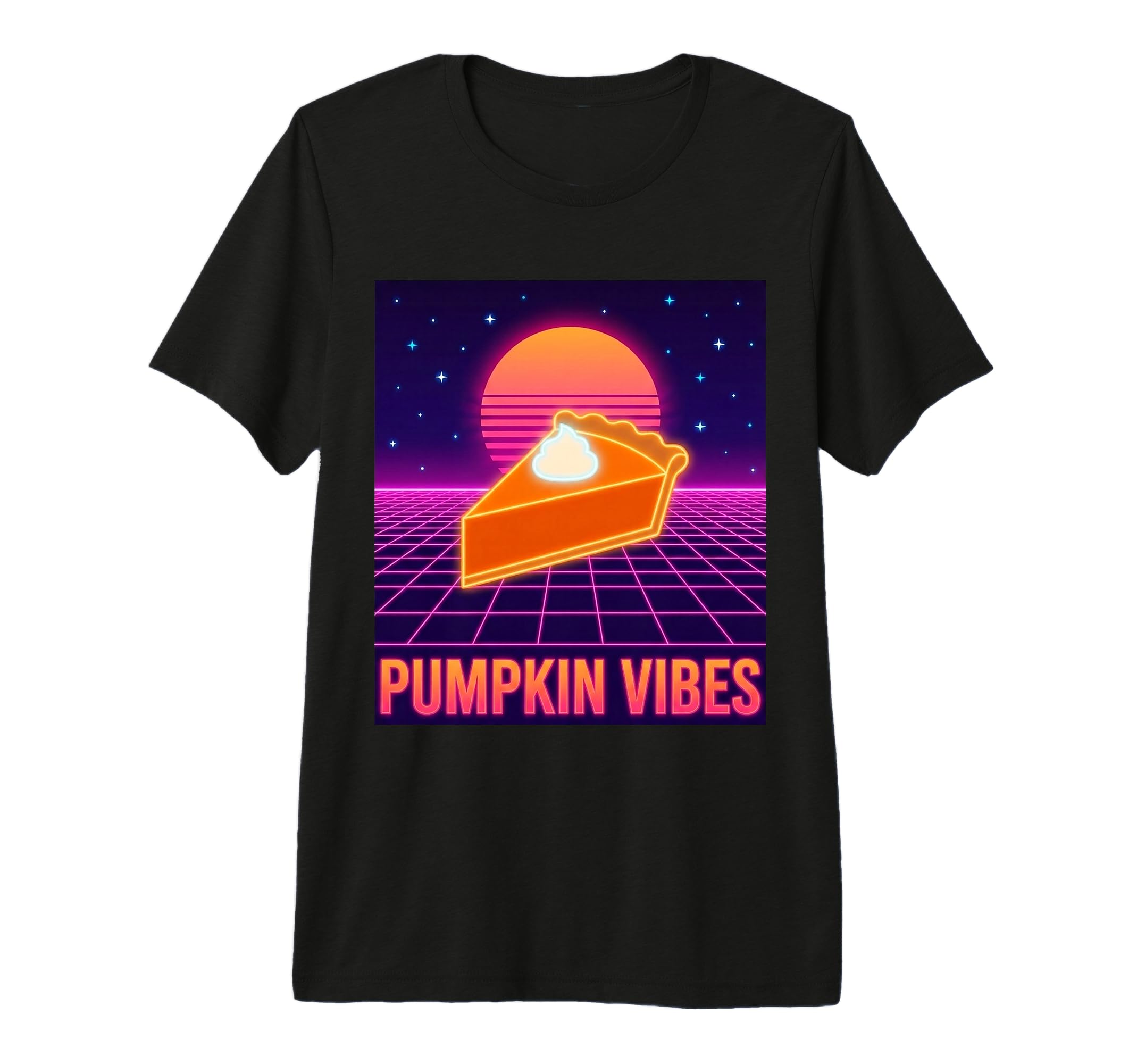 Pumpkin Vibes Synthwave Pie Sunset 80S T-Shirt - Streetwear Style Unisex - T-Shirt, Sweatshirt, Hoodie