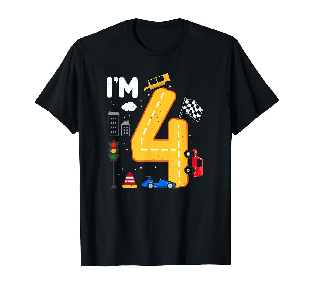 4Th Birthday Cars Four Year Old Car T-Shirt - Custom Art Print Men Women - T-Shirt, Sweatshirt, Hoodie