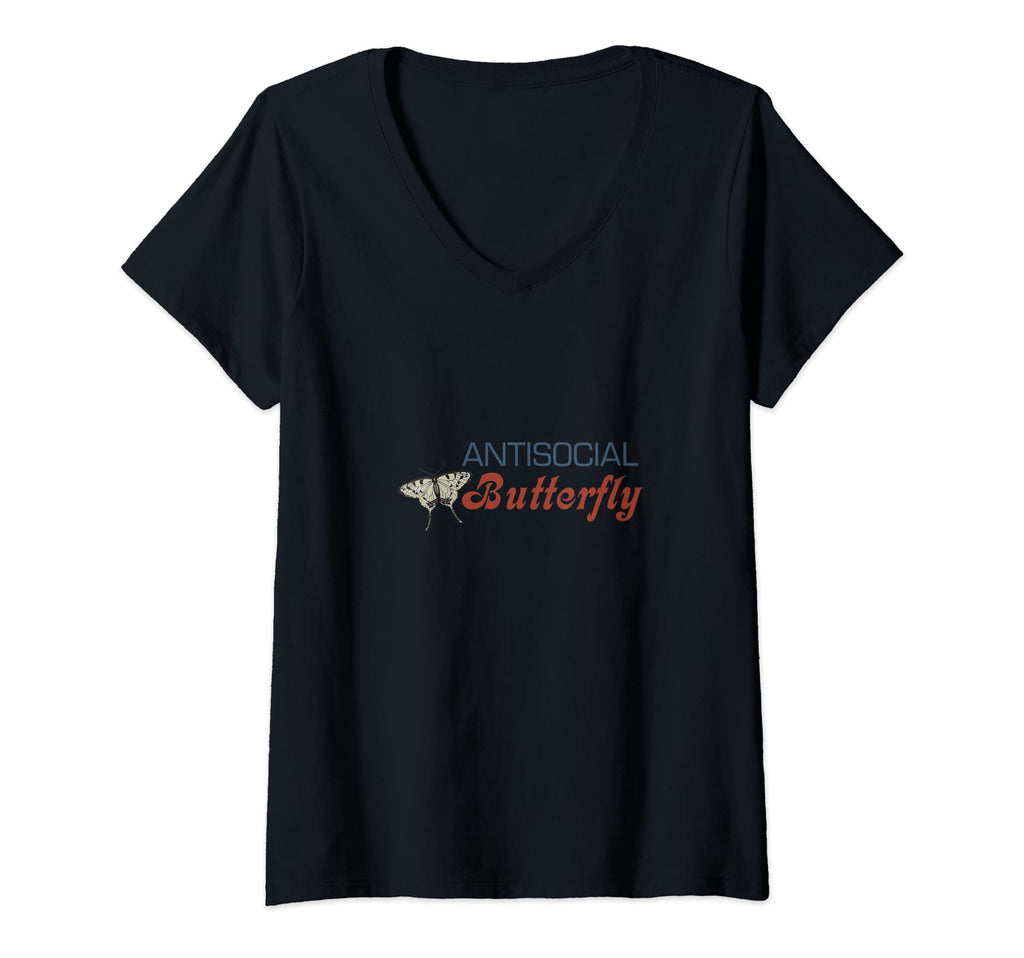 Womens Antisocial Butterfly V Neck T-Shirt - Novelty Apparel Unisex - T-Shirt, Sweatshirt, Hoodie