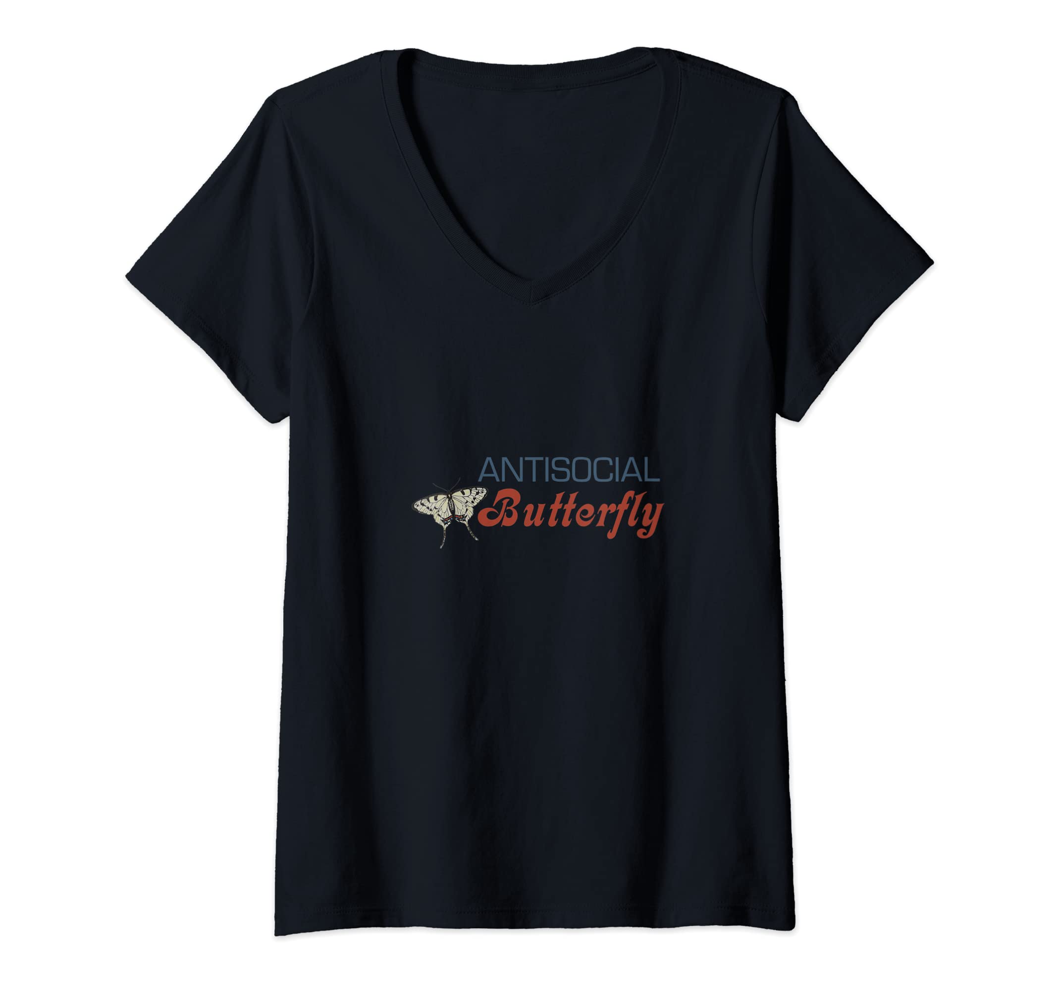 Womens Antisocial Butterfly V Neck T-Shirt - Novelty Apparel Unisex - T-Shirt, Sweatshirt, Hoodie