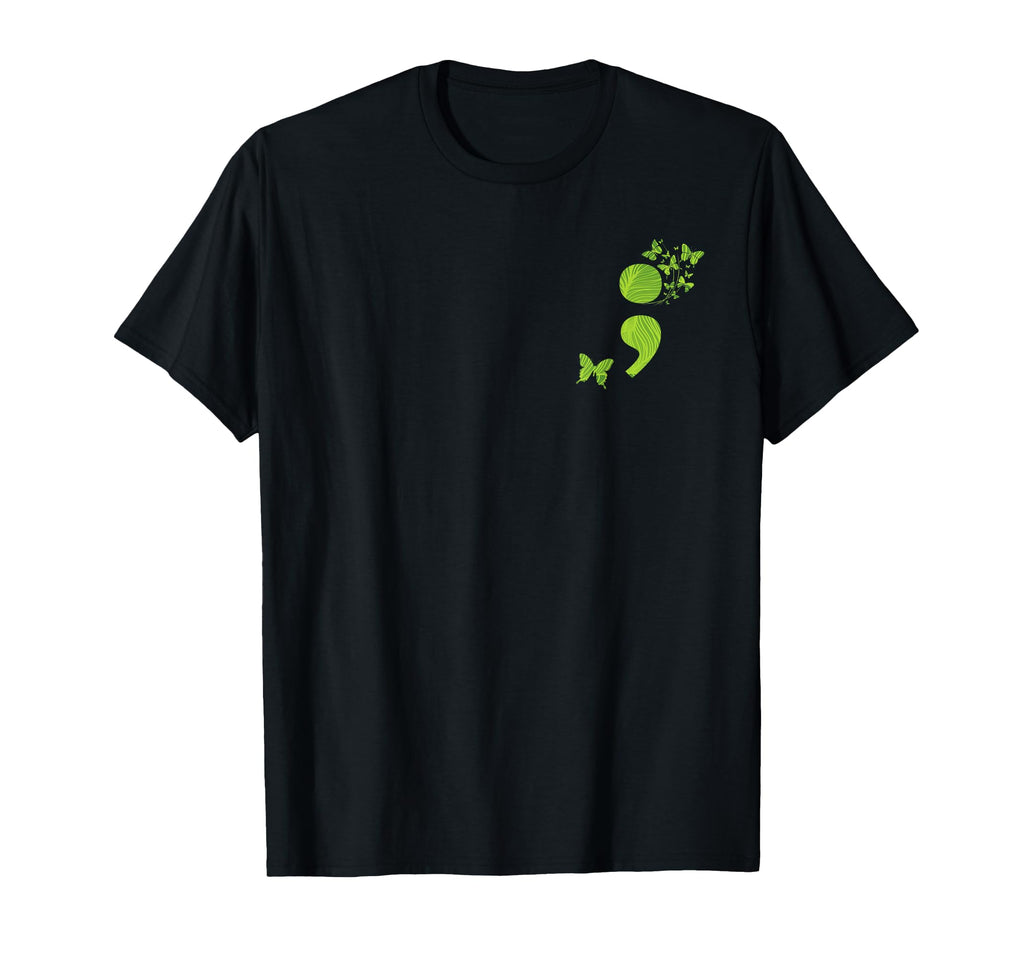 Semicolon Butterfly Green Mental T-Shirt - Custom Art Print for Adults - T-Shirt, Sweatshirt, Hoodie