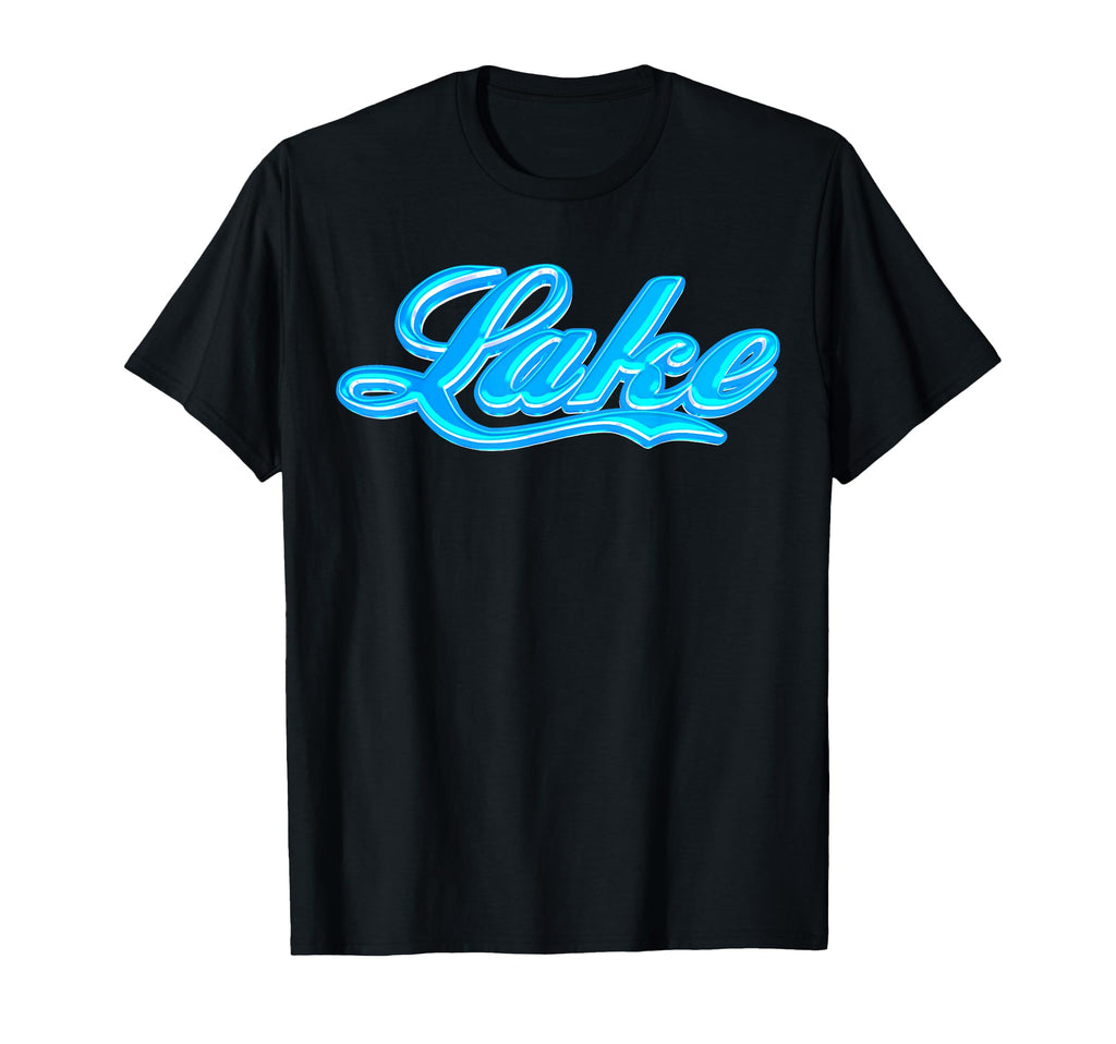 Lake Blue Script Glow Typography Lake T-Shirt - Minimalist Print Unisex - T-Shirt, Sweatshirt, Hoodie