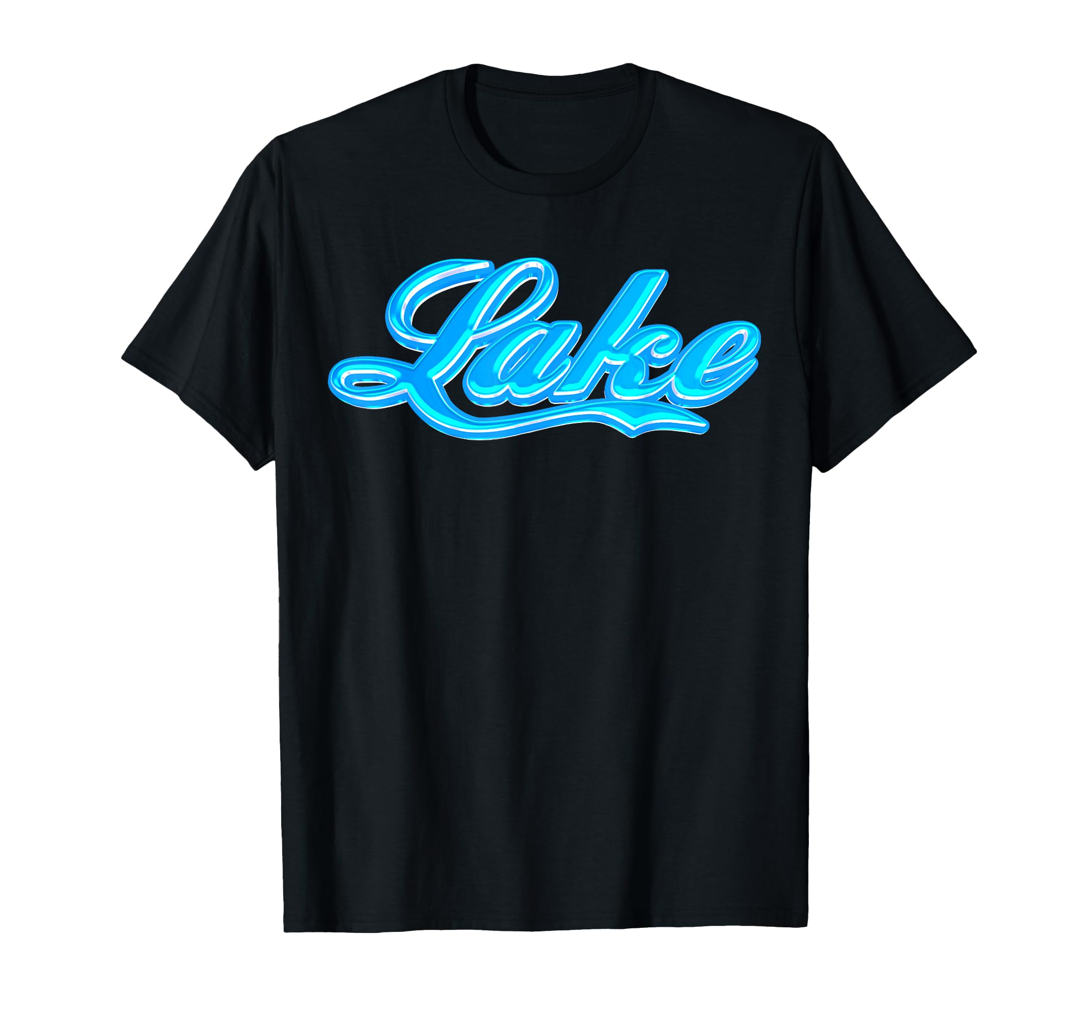 Lake Blue Script Glow Typography Lake T-Shirt - Minimalist Print Unisex - T-Shirt, Sweatshirt, Hoodie