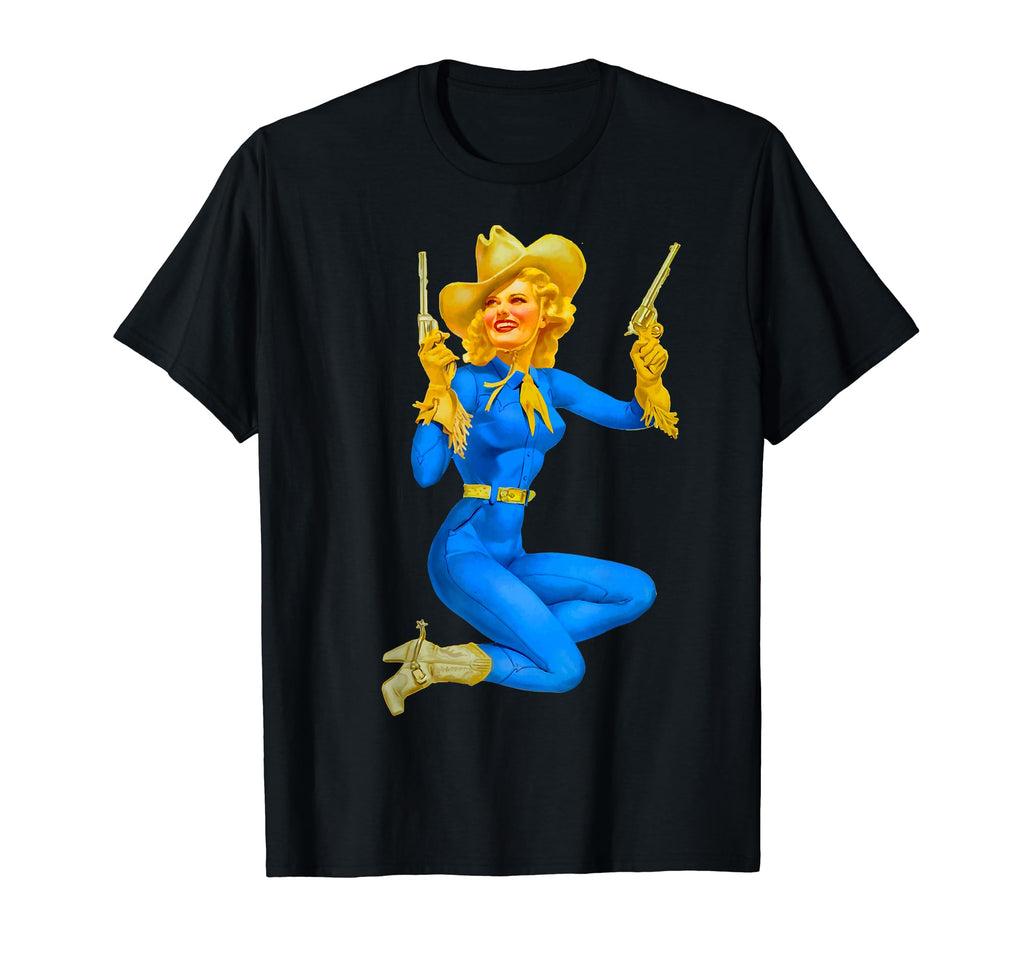 Blonde Pin Up Cowgirl Hat 40S 50S Art T-Shirt - Minimalist Print Unisex - T-Shirt, Sweatshirt, Hoodie