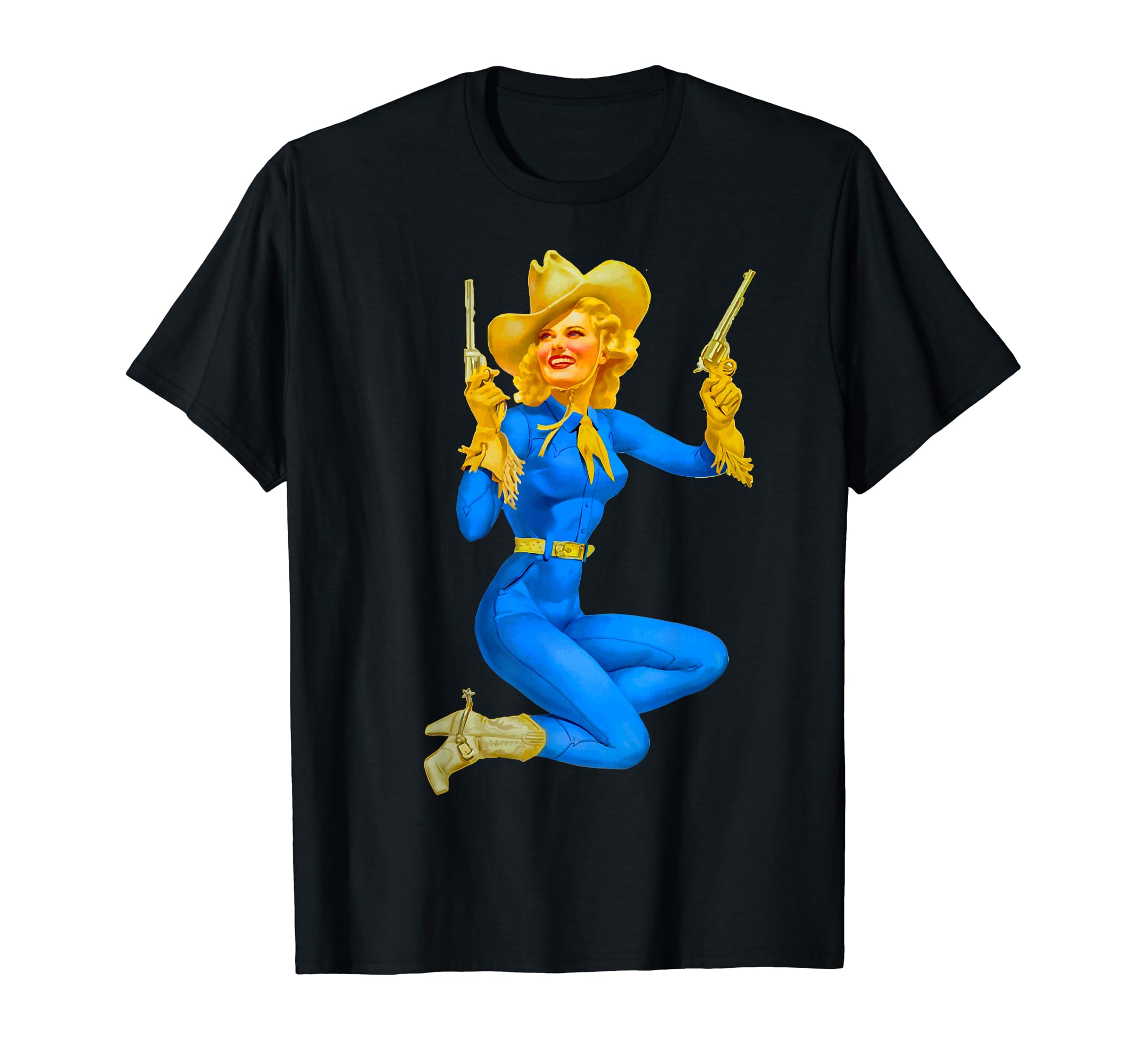 Blonde Pin Up Cowgirl Hat 40S 50S Art T-Shirt - Minimalist Print Unisex - T-Shirt, Sweatshirt, Hoodie