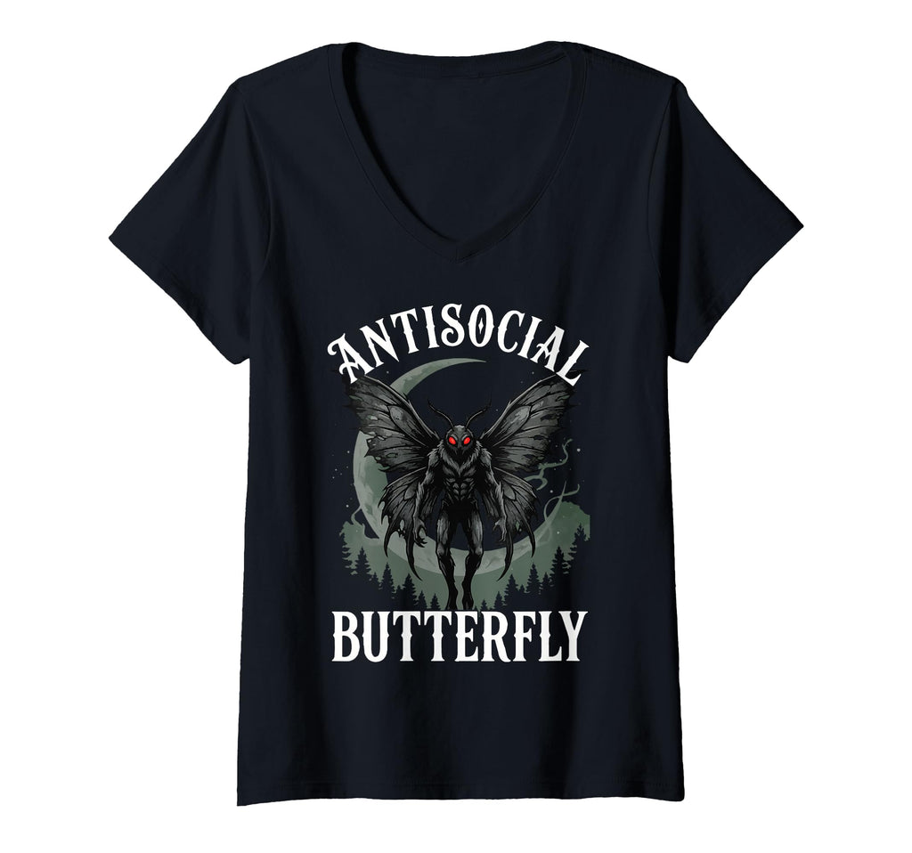 Womens Antisocial Butterfly V Neck T-Shirt - Custom Art Print for Adults - T-Shirt, Sweatshirt, Hoodie