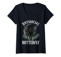 Womens Antisocial Butterfly V Neck T-Shirt - Custom Art Print for Adults - T-Shirt, Sweatshirt, Hoodie