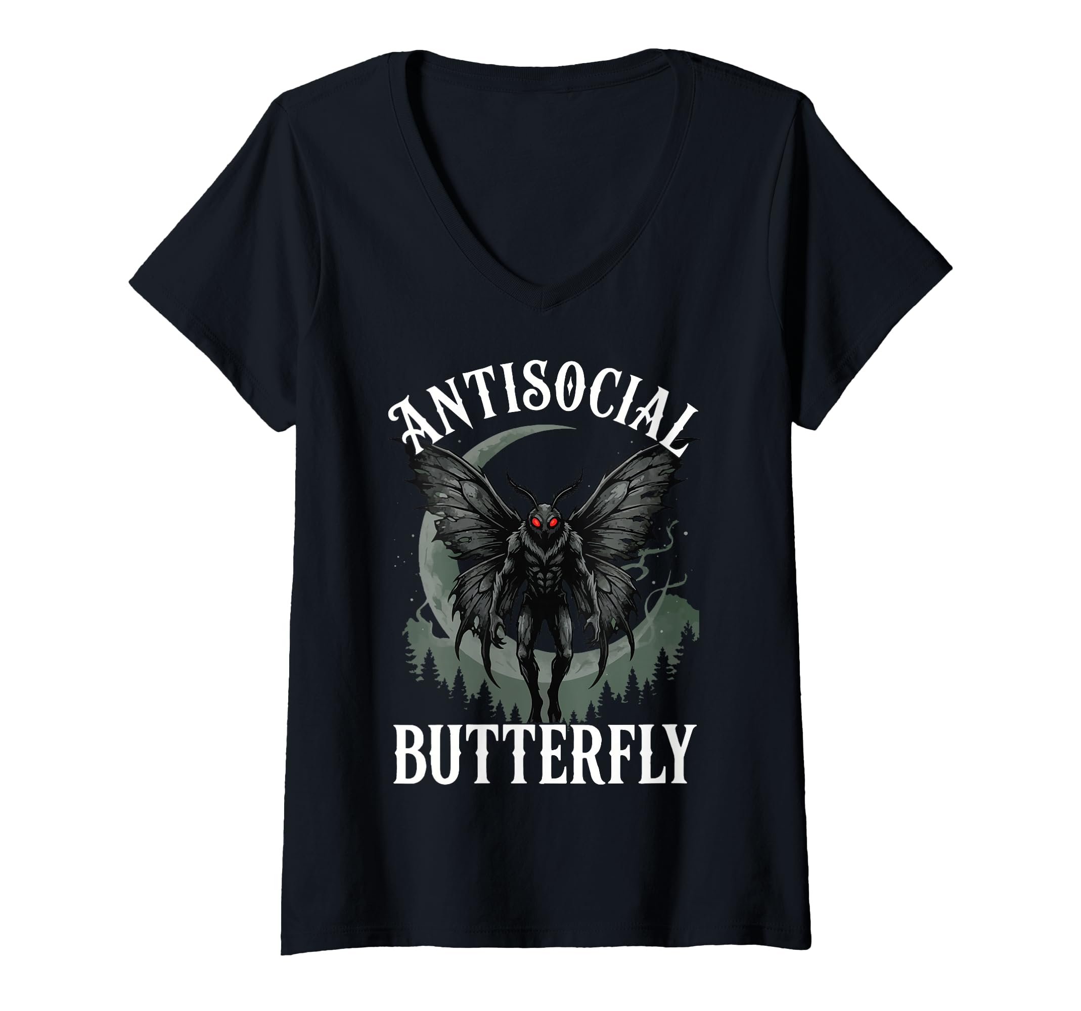 Womens Antisocial Butterfly V Neck T-Shirt - Custom Art Print for Adults - T-Shirt, Sweatshirt, Hoodie
