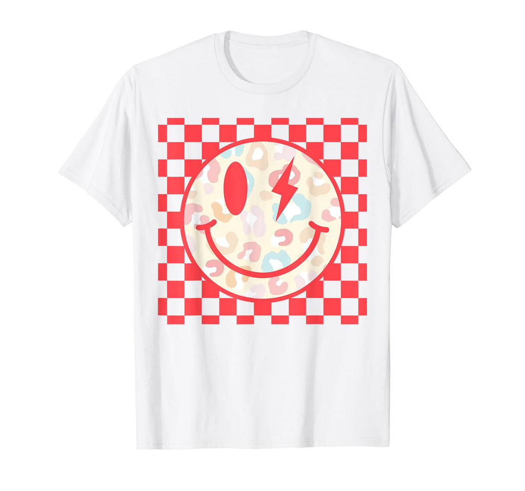 Happy Face Distressed Checkered Pattern T-Shirt - Aesthetic Graphic Unisex - T-Shirt, Sweatshirt, Hoodie