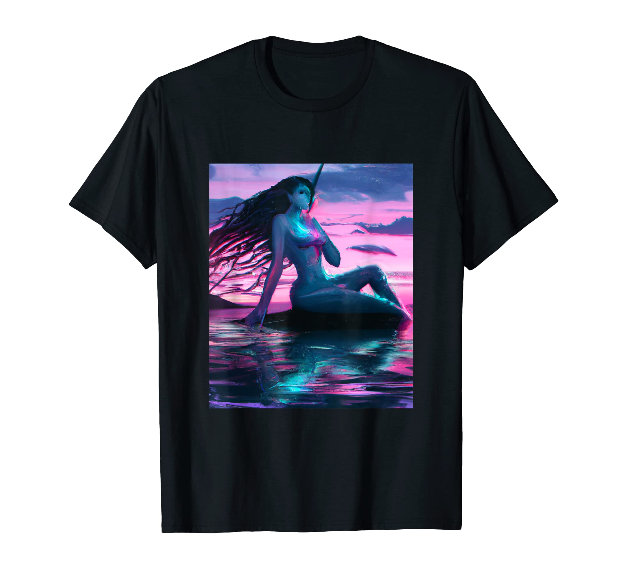 Mermaid Portrait Vaporwave Outrun 80S T-Shirt - Minimalist Print Unisex - T-Shirt, Sweatshirt, Hoodie