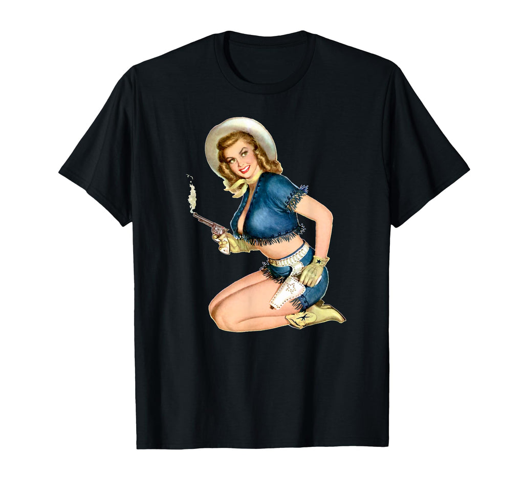 Blonde Pin Up Cowgirl Hat 40S 50S Pin T-Shirt - Trendy Graphic for Adults - T-Shirt, Sweatshirt, Hoodie