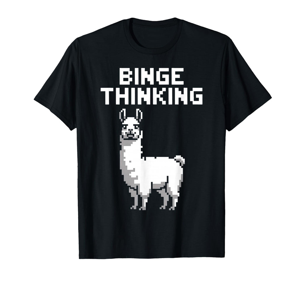 Binge Thinking Llama Pixel Art T-Shirt - Fun Novelty Design Men Women - T-Shirt, Sweatshirt, Hoodie
