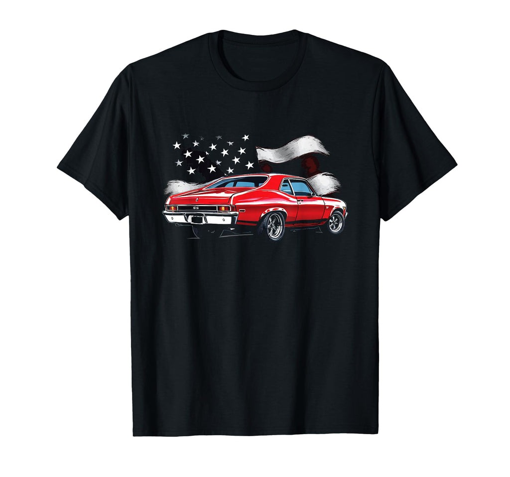 1969 Nova Ii American Flag Old School T-Shirt - Aesthetic Graphic Unisex - T-Shirt, Sweatshirt, Hoodie