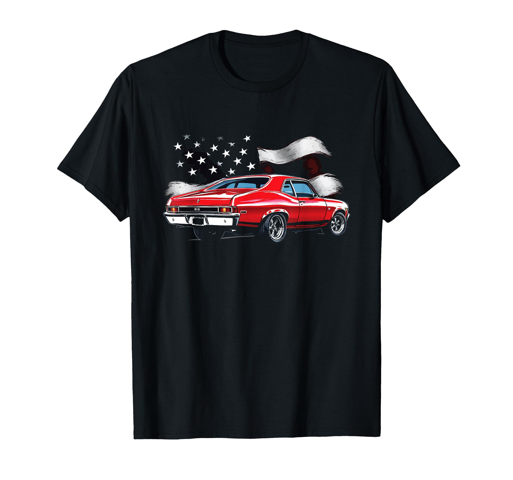 1969 Nova Ii American Flag Old School T-Shirt - Aesthetic Graphic Unisex - T-Shirt, Sweatshirt, Hoodie