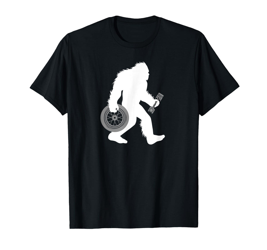 Bigfoot Car Mechanic Sasquatch Tire T-Shirt - Minimalist Print Men Women - T-Shirt, Sweatshirt, Hoodie