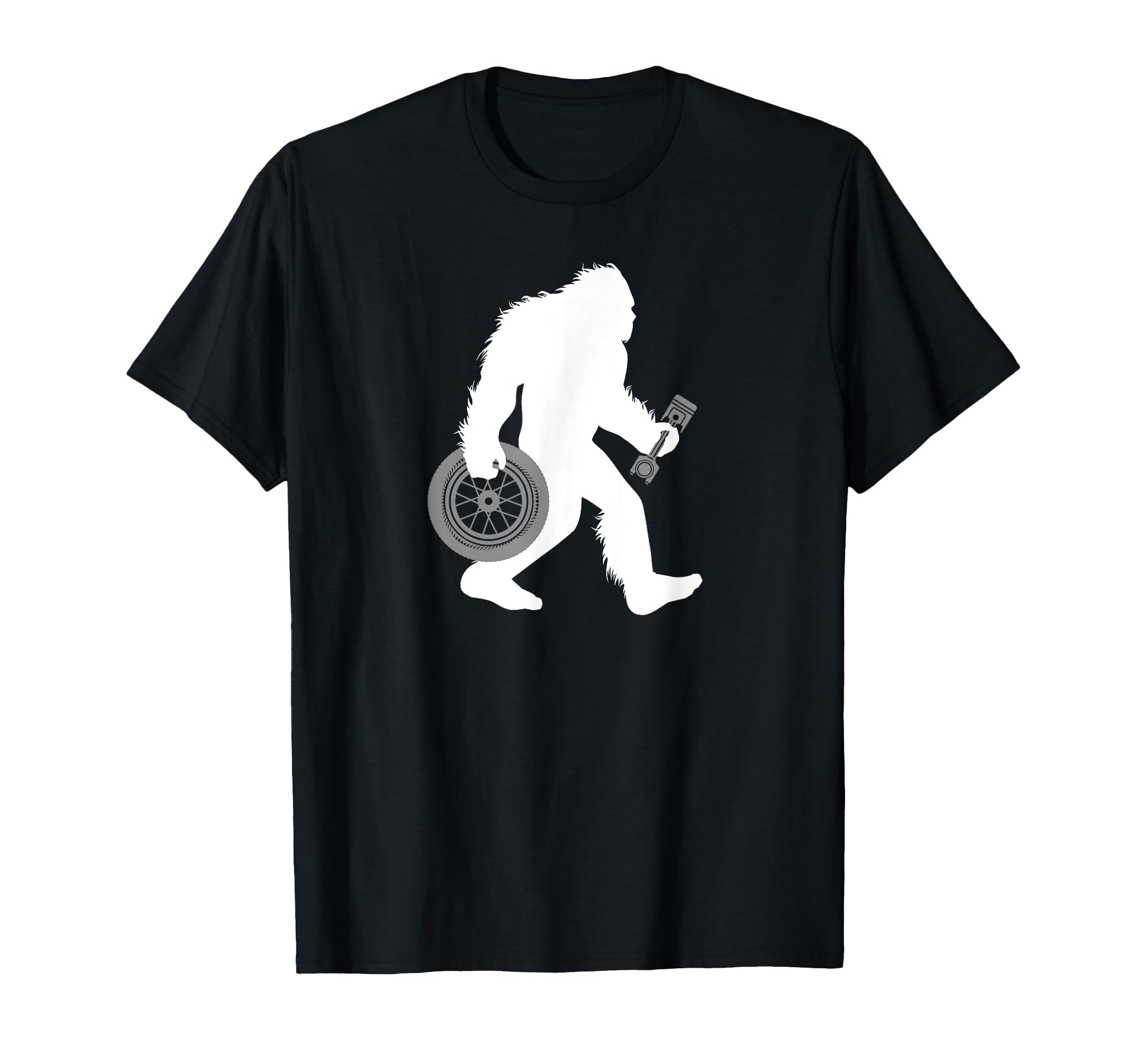 Bigfoot Car Mechanic Sasquatch Tire T-Shirt - Minimalist Print Men Women - T-Shirt, Sweatshirt, Hoodie