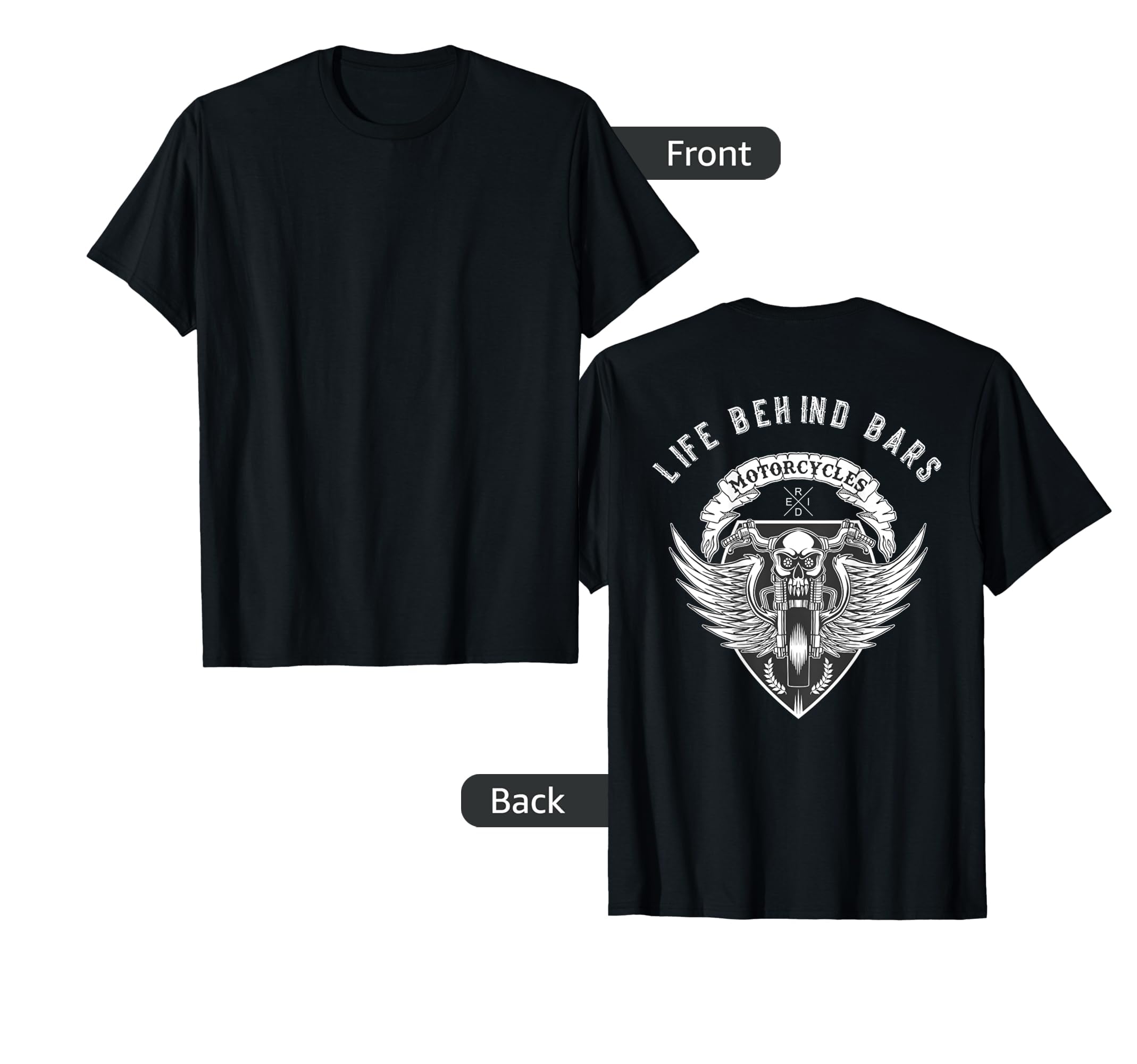 Life Behind Bars Motorcycle Skull Back T-Shirt - Unique Graphic Unisex - T-Shirt, Sweatshirt, Hoodie