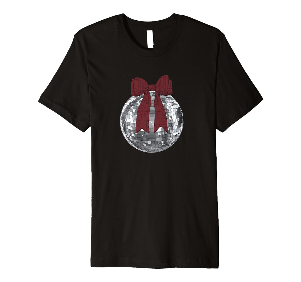 Burgundy Red Bow Disco Ball Coquette T-Shirt - Minimalist Print for Adults - T-Shirt, Sweatshirt, Hoodie