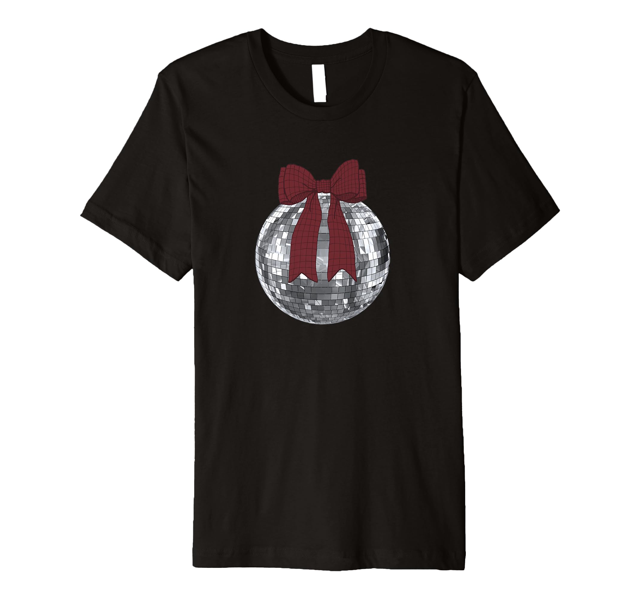 Burgundy Red Bow Disco Ball Coquette T-Shirt - Minimalist Print for Adults - T-Shirt, Sweatshirt, Hoodie
