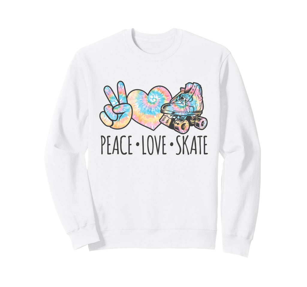Tie Dye Roller Skating Teen Peace Love Sweatshirt - Graphic Print Unisex - T-Shirt, Sweatshirt, Hoodie