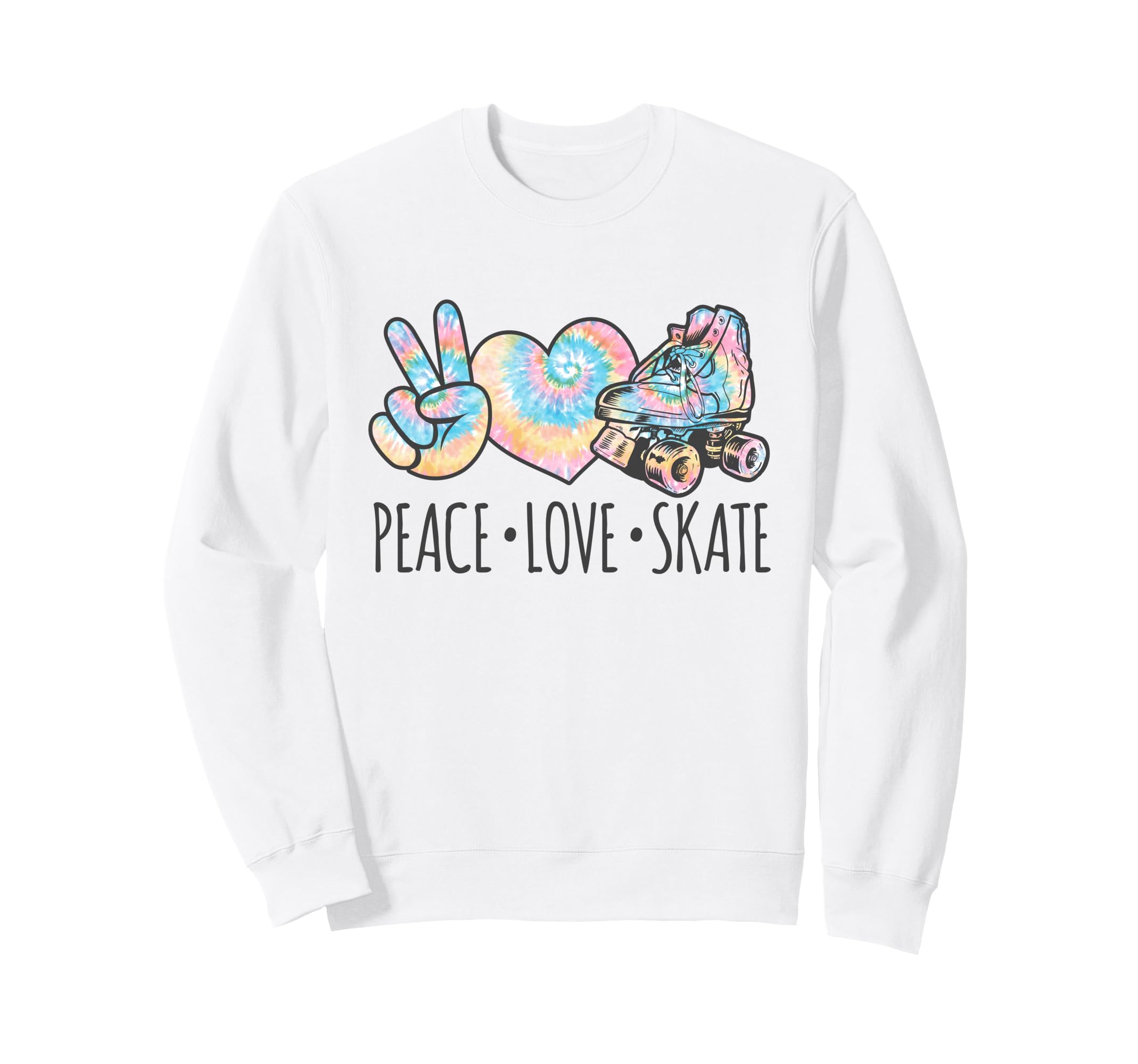 Tie Dye Roller Skating Teen Peace Love Sweatshirt - Graphic Print Unisex - T-Shirt, Sweatshirt, Hoodie