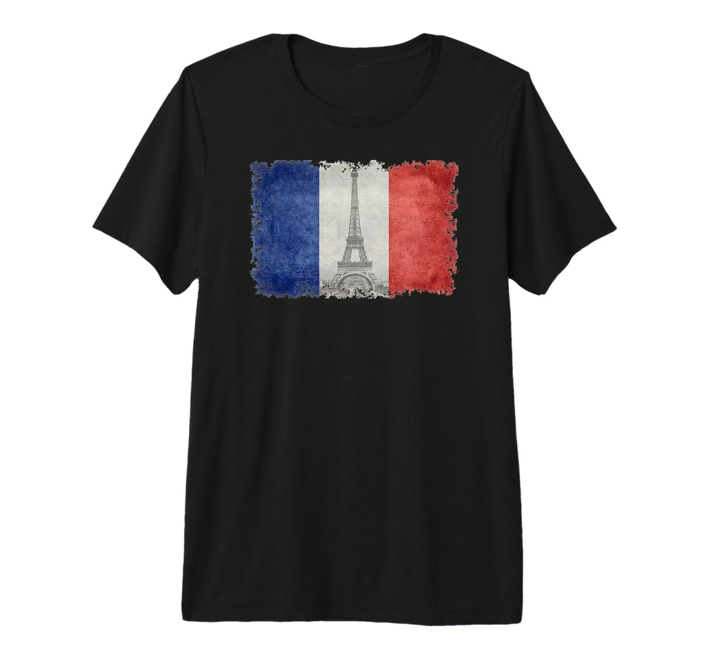 French Flag Postcard Eiffel Tower Tri T-Shirt - Unique Graphic for Adults - T-Shirt, Sweatshirt, Hoodie