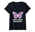 Womens Antisocial Butterfly V Neck T-Shirt - Fun Novelty Design Men Women - T-Shirt, Sweatshirt, Hoodie