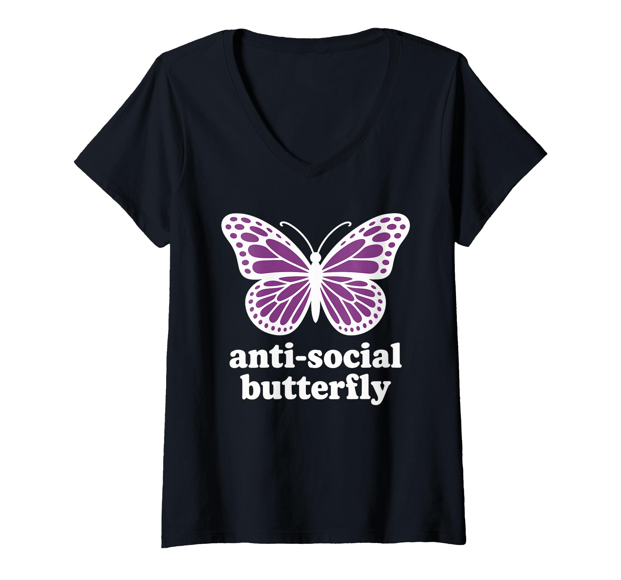 Womens Antisocial Butterfly V Neck T-Shirt - Fun Novelty Design Men Women - T-Shirt, Sweatshirt, Hoodie