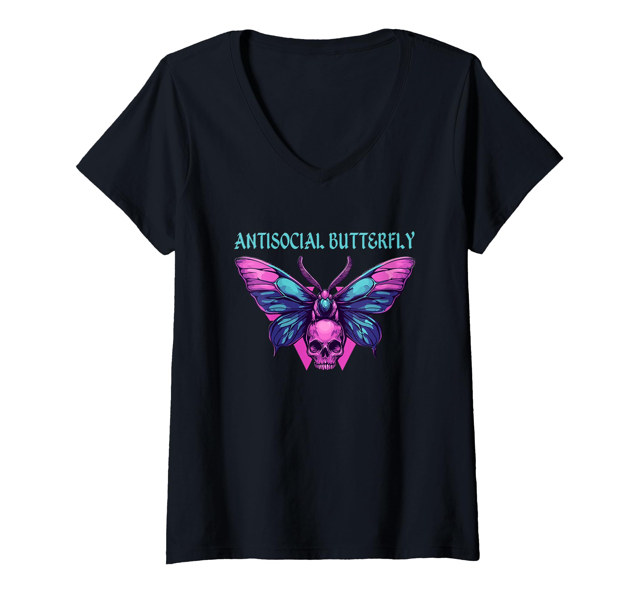 Womens Antisocial Butterfly V Neck T-Shirt - Casual Everyday Wear Unisex - T-Shirt, Sweatshirt, Hoodie