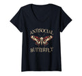 Womens Antisocial Butterfly V Neck T-Shirt - Graphic Print Unisex - T-Shirt, Sweatshirt, Hoodie