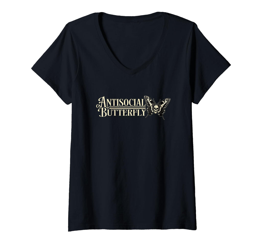 Womens Antisocial Butterfly V Neck T-Shirt - Fun Novelty Design Men Women - T-Shirt, Sweatshirt, Hoodie
