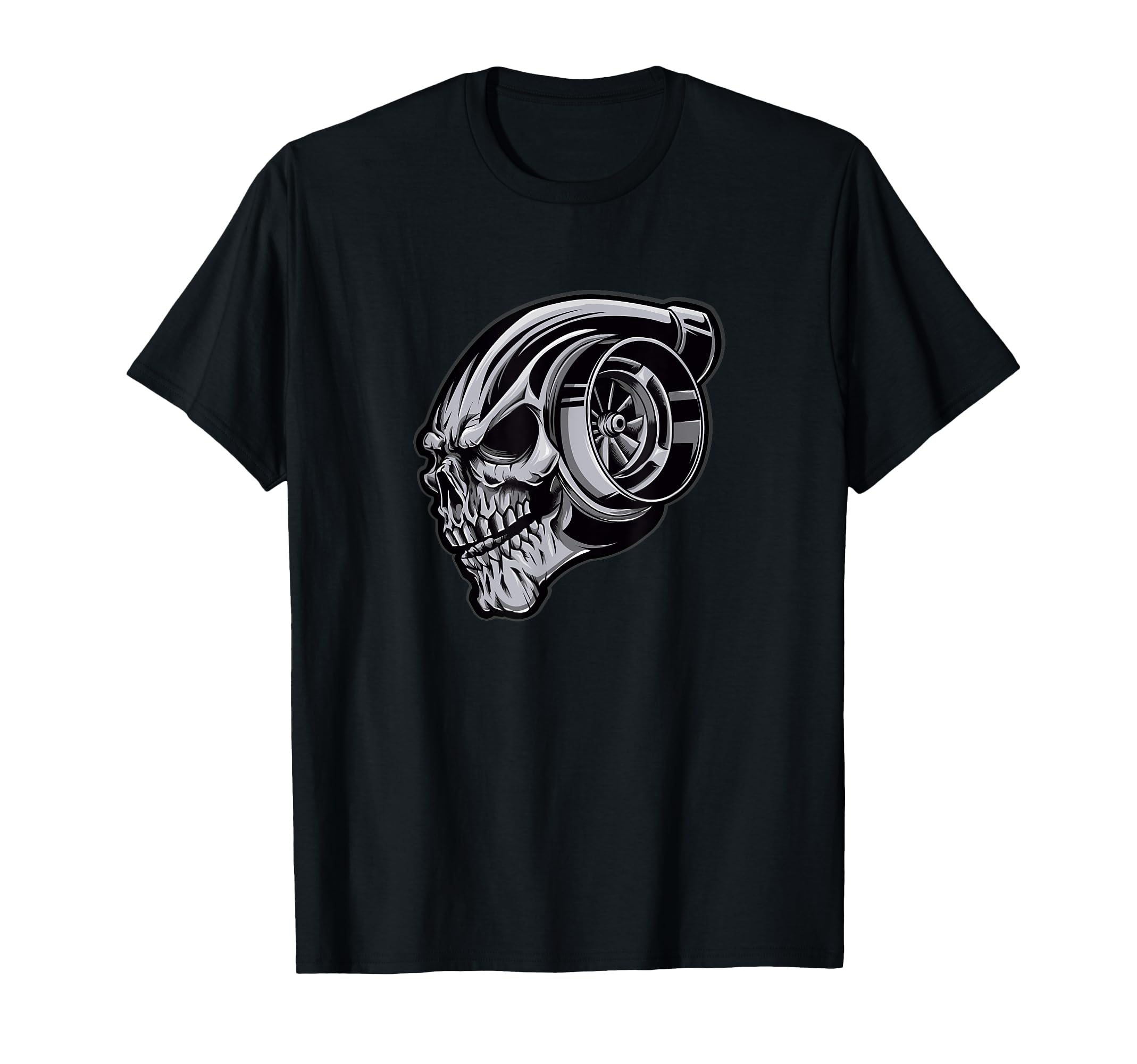 Chrome Turbocharger Skull T-Shirt - Minimalist Print for Adults - T-Shirt, Sweatshirt, Hoodie
