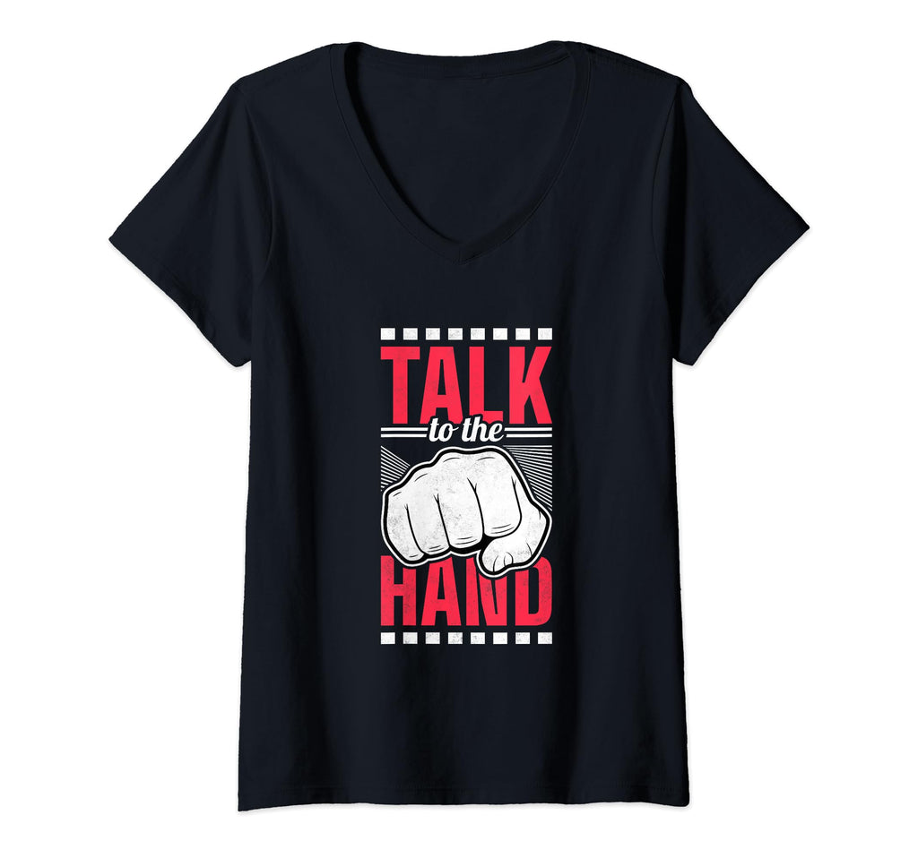 Womens Talk To Hand Introvert V Neck T-Shirt - Trendy Graphic for Adults - T-Shirt, Sweatshirt, Hoodie