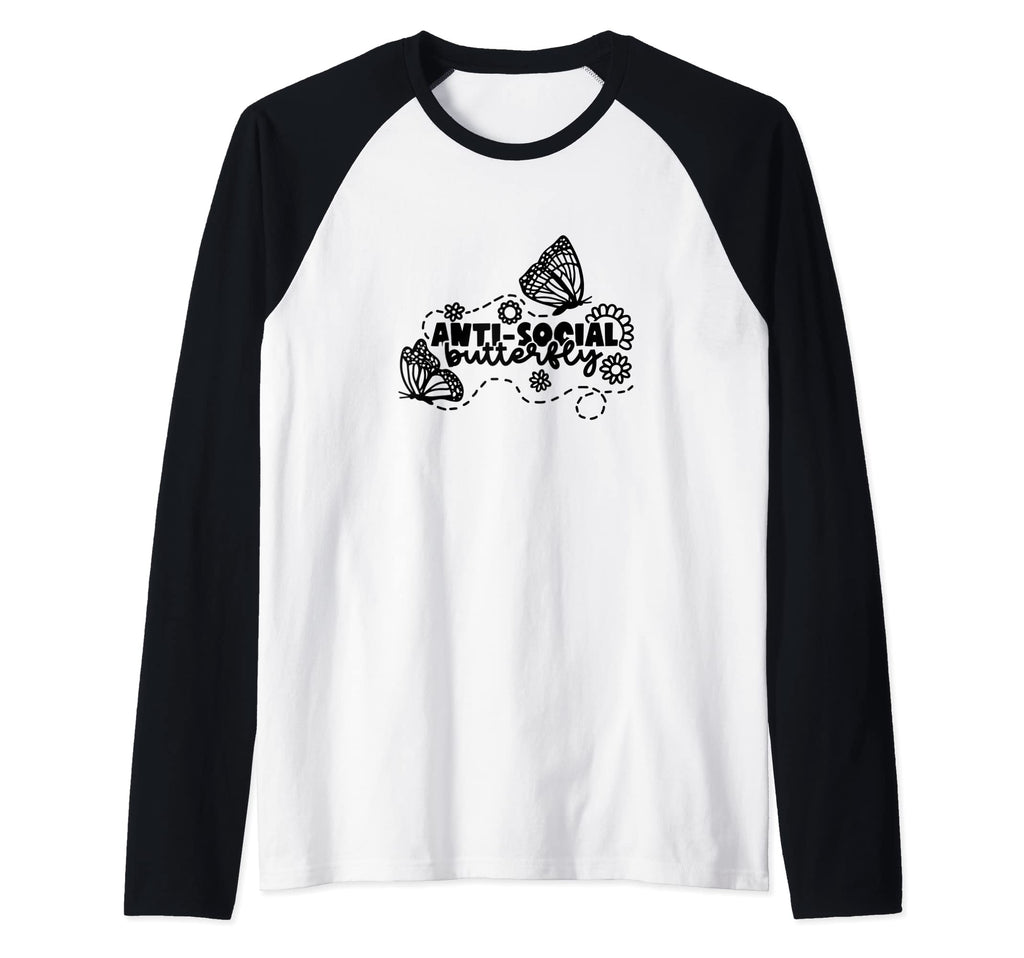 Anti Social Butterfly Raglan Sweatshirt - Casual Everyday Wear Men Women - T-Shirt, Sweatshirt, Hoodie