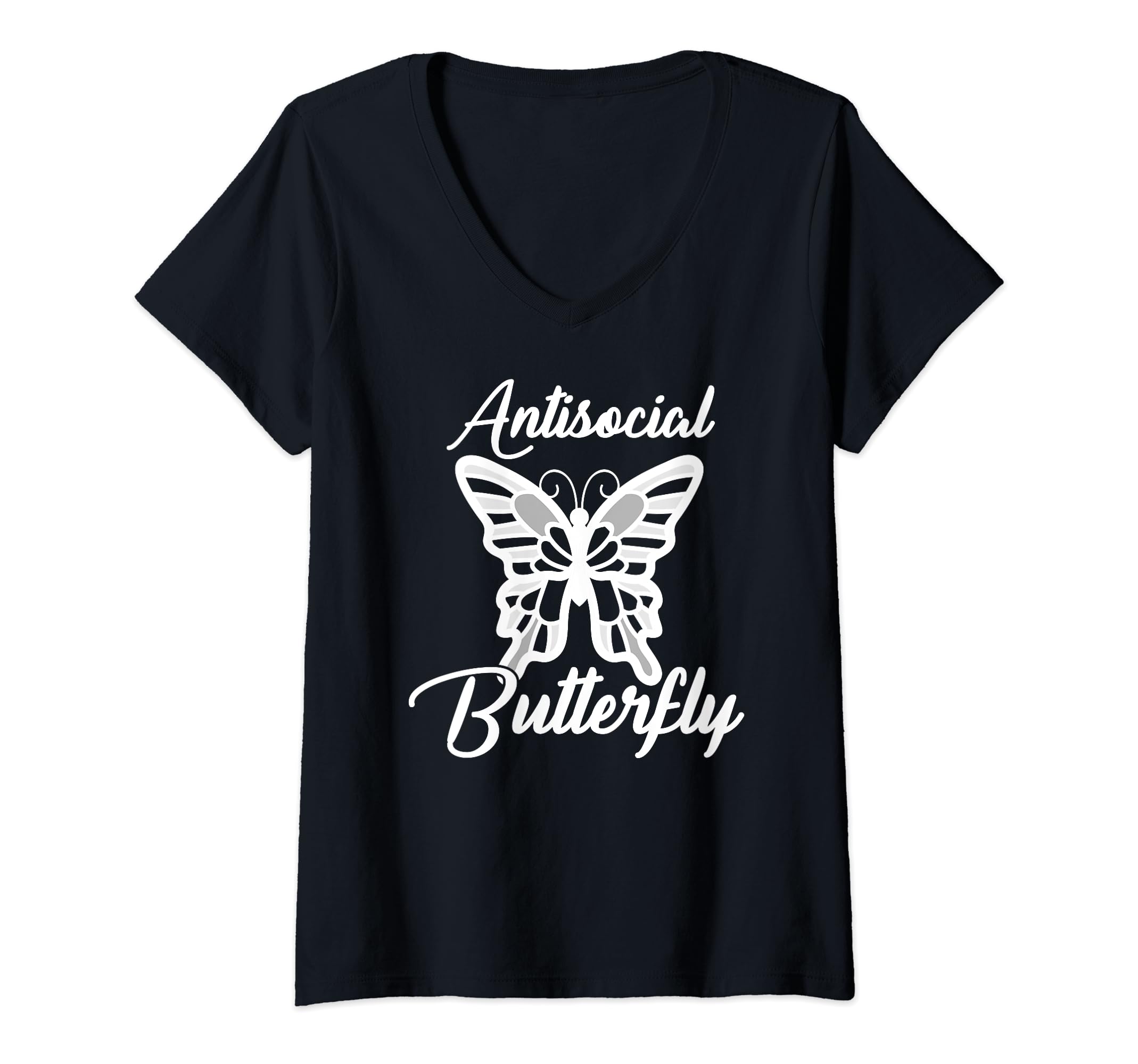 Womens Antisocial Butterfly V Neck T-Shirt - Casual Everyday Wear Men Women - T-Shirt, Sweatshirt, Hoodie