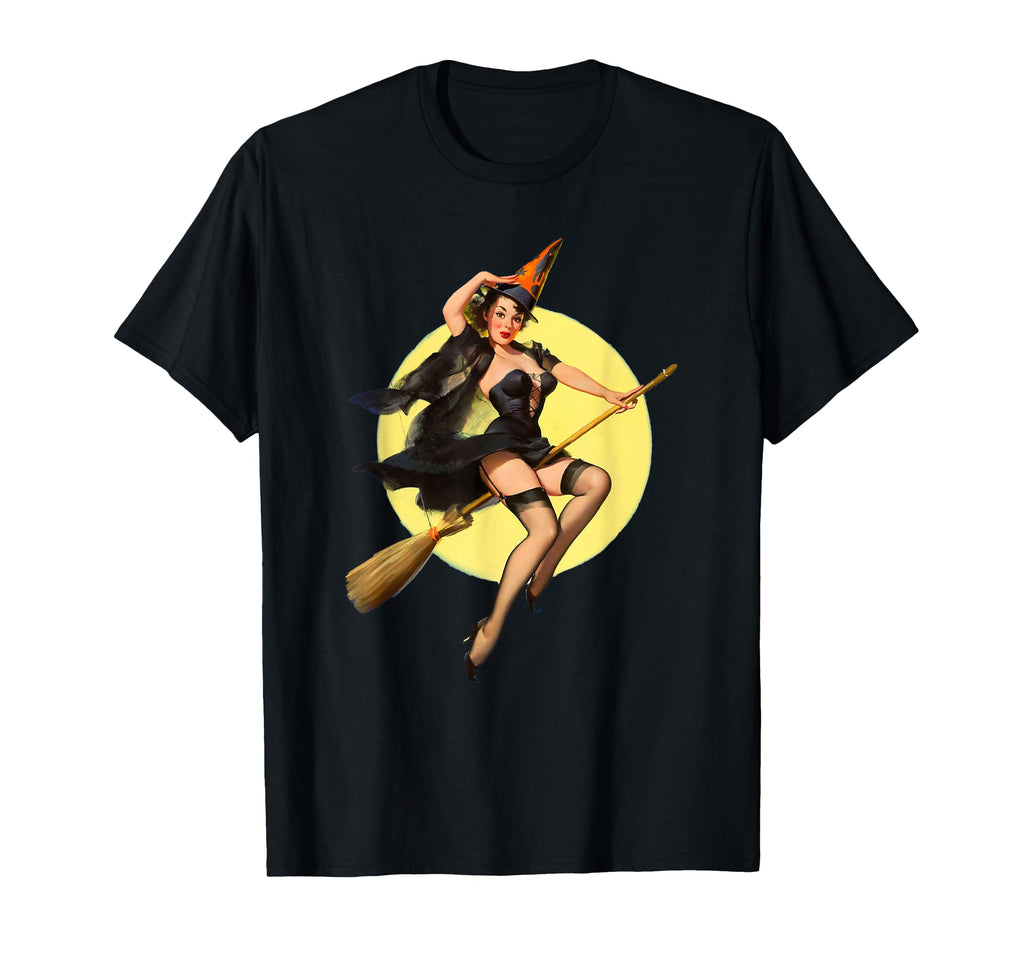 Pin Up Witch Halloween Pinup Funny T-Shirt - Novelty Apparel Men Women - T-Shirt, Sweatshirt, Hoodie
