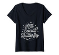 Womens Anti Social Butterfly V Neck T-Shirt - Casual Everyday Wear Unisex - T-Shirt, Sweatshirt, Hoodie