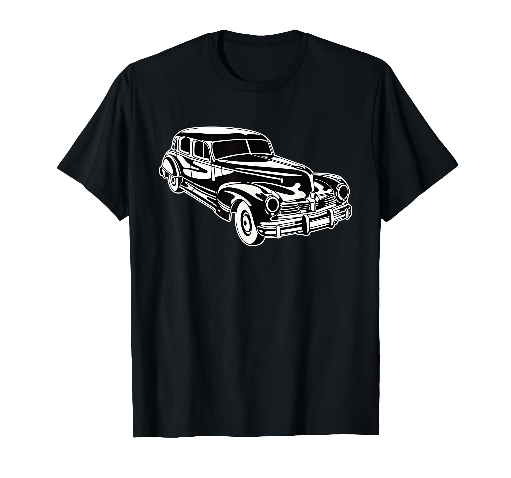 Antique Gangster Car Blackwork T-Shirt - Trendy Graphic Unisex - T-Shirt, Sweatshirt, Hoodie