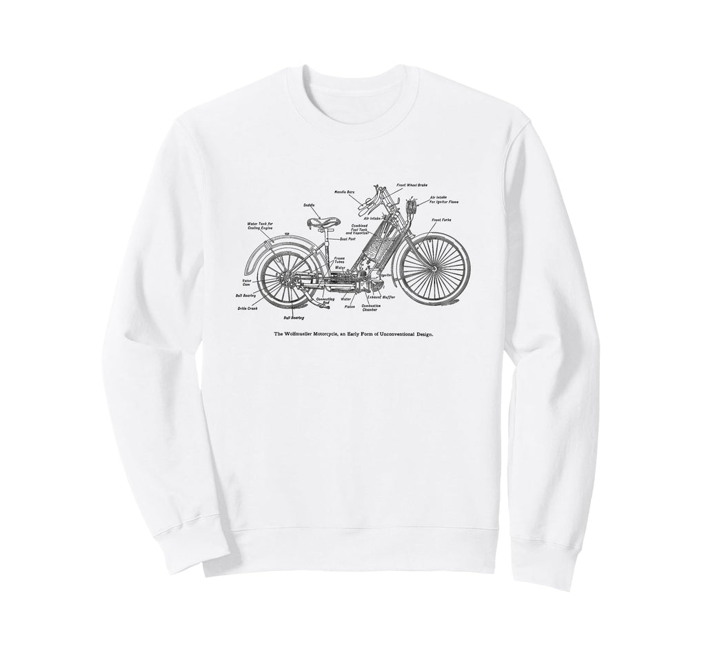 Wolfmueller Motorcycle Diagram Sweatshirt - Novelty Apparel for Adults - T-Shirt, Sweatshirt, Hoodie