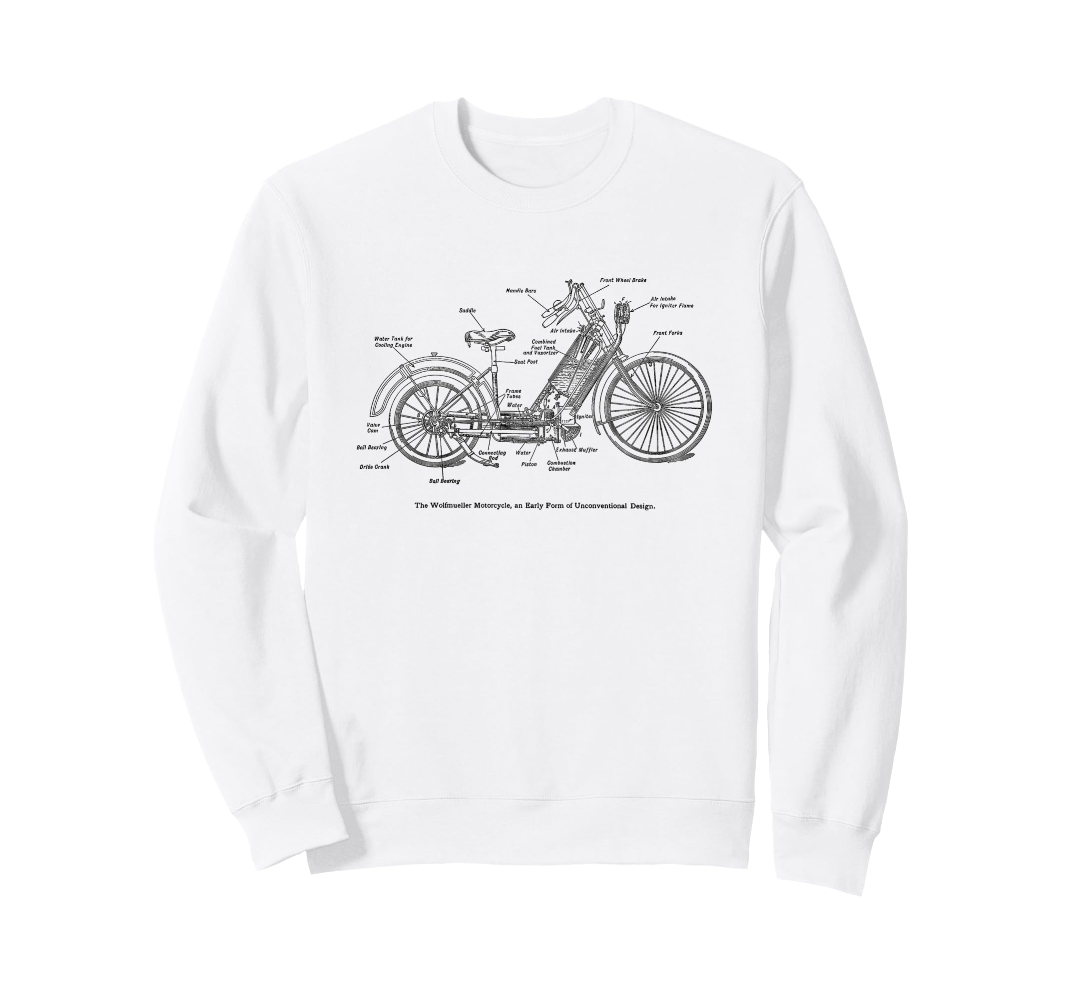 Wolfmueller Motorcycle Diagram Sweatshirt - Novelty Apparel for Adults - T-Shirt, Sweatshirt, Hoodie